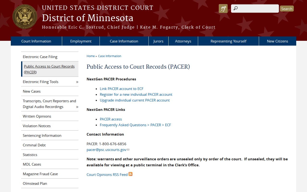 Hayfield court records federal PACER public access information