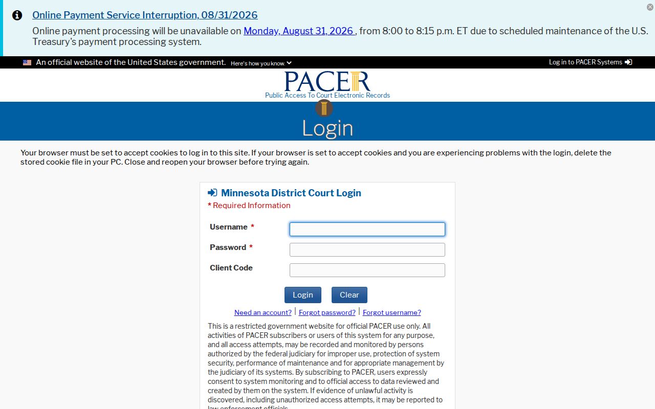 Hayfield court records federal CM ECF redaction warning